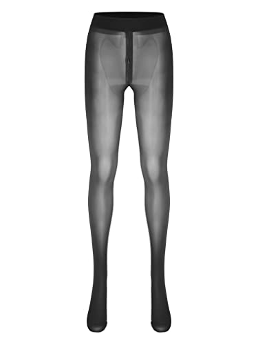 Yeahdor Damen Nylon Leggings Ouvert Glänzend Strumpfhosen Mit Reißverschluss Mesh Hose Stretch Tights Pants Unterwäsche Aa Schwarz XL von Yeahdor