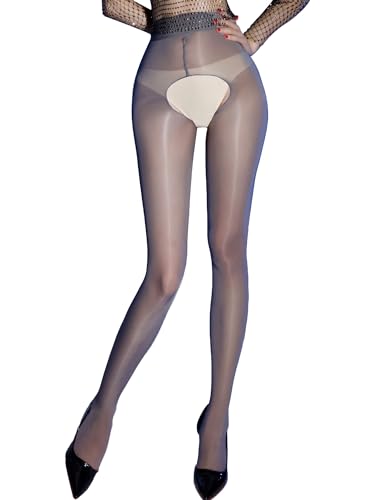 Yeahdor Damen Nylon Strumpfhose Durchsichtig Lang Leggings Offene Schritt Feinstrumpfhose Tight Pantyhose Nachtwäsche A Grau Einheitsgröße von Yeahdor