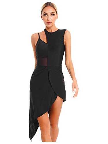 Yeahdor Damen Tanzkleid Ärmellos Ballett Kleid Asymmetrische Rock Eiskunstlauf Kleid Latein Salsa Tango Tanzkleidung Schwarz S von Yeahdor