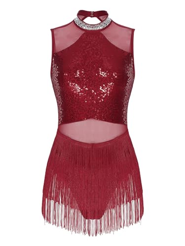 Yeahdor Damen Tanzkleid Latein Kleid mit Pailletten Ärmellose Fransen Kleid mit Strass Salsa Tango Performance Tanzkleidung Weinrot L Yeahdor Damen Tanzkleid Latein Kleid mit Pailletten Ärmellose Fransen Kleid mit Strass Salsa Tango Performance Tanzkleidung Weinrot L von Yeahdor