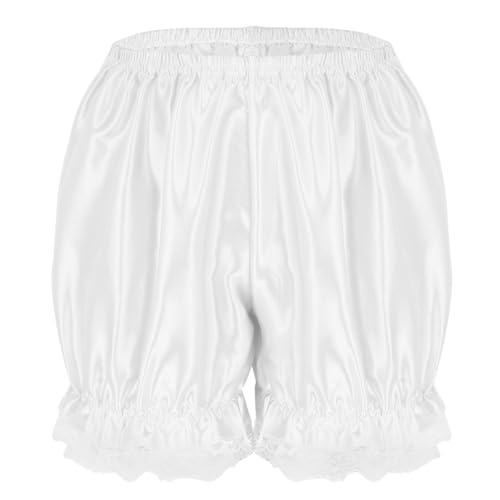 Yeahdor Damen Unterhose Vintage Shorts Bloomer Pumphose Schlafhose mit Spitze Rüschen Panties Hipster Pettipants Underwear H Weiß Einheitsgröße von Yeahdor