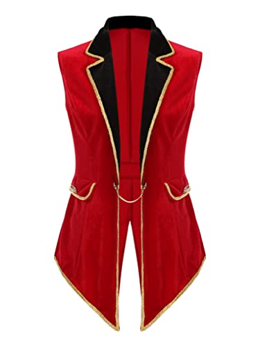 Yeahdor Damen Zirkus Kostüm Zirkusdirektor Jacke Smoking Mantel Weihnachten Fasching Cosplay Halloween Verkleidung A Rot XL von Yeahdor