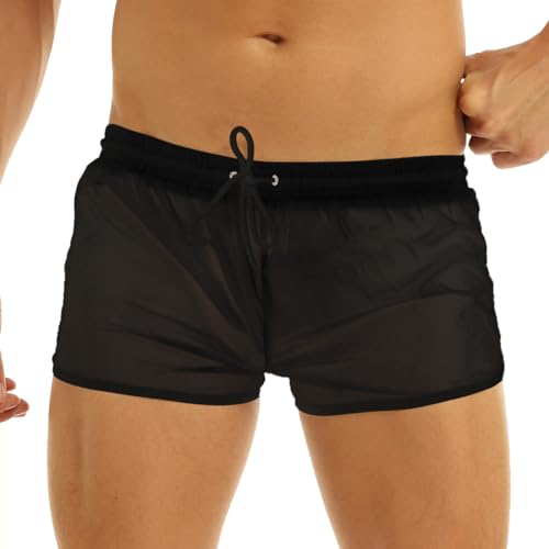 Yeahdor Herren Badeshorts Kurze Hose Boxershorts mit Kordelzug Atmungsaktive Bikini Slip Badehose Unterwäsche Schwimmen Surfen A Schwarz XXL von Yeahdor