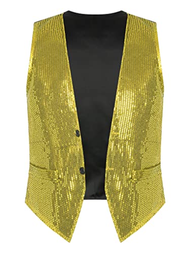 Yeahdor Herren Damen Pailletten Weste Glitzer Ärmellos Anzugweste Tanzjacke Zubehör Mantel Tanzkostüm Party Karneval Cosplay Verkleidung Aa Gold 4XL von Yeahdor