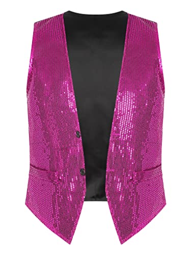 Yeahdor Herren Damen Pailletten Weste Glitzer Ärmellos Anzugweste Tanzjacke Zubehör Mantel Tanzkostüm Party Karneval Cosplay Verkleidung Aa Hell Rosa 3XL von Yeahdor