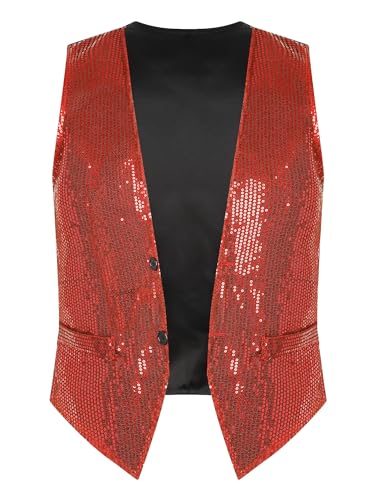 Yeahdor Herren Damen Pailletten Weste Glitzer Ärmellos Anzugweste Zubehör Tanzjacke Karneval Cosplay Verkleidung Tanzkostüm Aa Rot XXL von Yeahdor