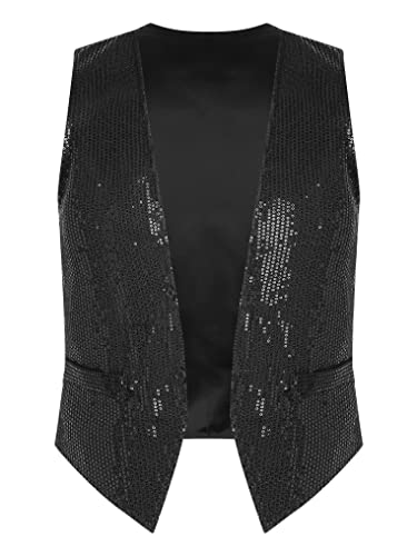 Yeahdor Herren Damen Pailletten Weste Glitzer Ärmellos Anzugweste Tanzjacke Zubehör Mantel Tanzkostüm Party Karneval Cosplay Verkleidung Aa Schwarz a 4XL von Yeahdor