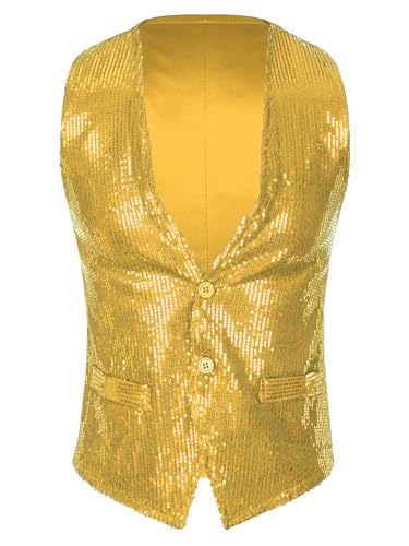 Yeahdor Herren Damen Pailletten Weste Glitzer Ärmellos Anzugweste Zubehör Tanzjacke Karneval Cosplay Verkleidung Tanzkostüm Ba Gold M von Yeahdor