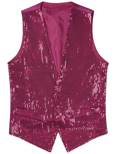 Yeahdor Herren Damen Pailletten Weste Glitzer Ärmellos Anzugweste Zubehör Tanzjacke Karneval Cosplay Verkleidung Tanzkostüm Ba Heiß Rosa 4XL von Yeahdor