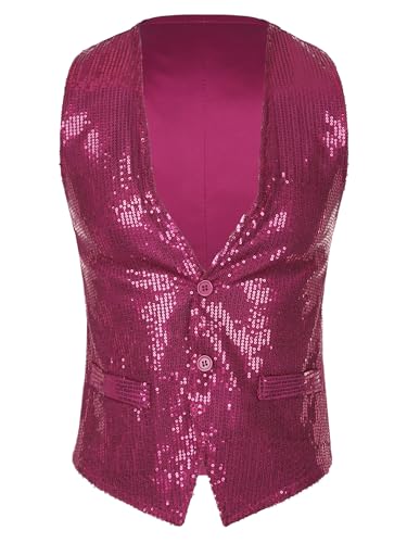 Yeahdor Herren Damen Pailletten Weste Glitzer Ärmellos Anzugweste Zubehör Tanzjacke Karneval Cosplay Verkleidung Tanzkostüm Ba Heiß Rosa L von Yeahdor