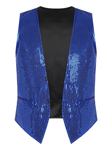 Yeahdor Herren Damen Pailletten Weste Glitzer Ärmellos Anzugweste Tanzjacke Zubehör Mantel Tanzkostüm Party Karneval Cosplay Verkleidung Aa König Blau L von Yeahdor