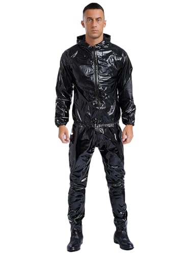 Yeahdor Herren Damen Sauna Kleidung Set Zweiteiler Langarm Sauna Pullover Mit Hooded + Schwitzhose Schwitzanzug Training Fitness Radfahren Schwarz M von Yeahdor