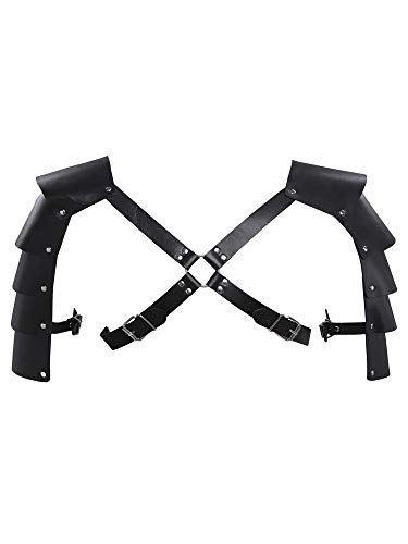 Yeahdor Herren Leder Harness Geschirr Punk Gladiator Kostüm Dessous Schulterschutz Rüstungen Armschutz Panzer Karneval Party Cosplay Schwarz One_Size von Yeahdor