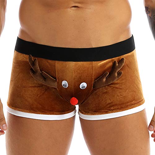 Yeahdor Herren Weihnachten Boxershorts Weihnachtsslip Rentier Kostüm Elch Tanga Lustige Unterhose Unterwäsche Dessous Weinachtsfeier Braun XXL von Yeahdor