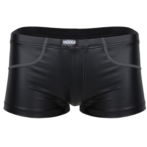 Yeahdor Herren Wetlook Boxershorts Lackleder Shorts Slim Fit Kurze Hose Lederoptik Tanga Stretch Unterhose Dessous Unterwäsche A Schwarz L von Yeahdor