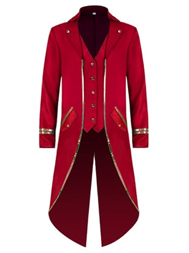 Yeahdor Herren Zirkus Kostüm Lang Zirkusdirektor Mantel Mittelalter Jacke Langarm Smoking Mantel Fasching Karneval Cosplay Party Verkleidung A Rot L von Yeahdor