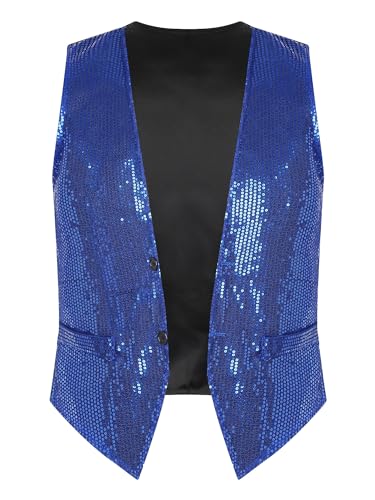 Yeahdor Herren Damen Pailletten Weste Glitzer Ärmellos Anzugweste Zubehör Tanzjacke Karneval Cosplay Verkleidung Tanzkostüm Aa König Blau 4XL von Yeahdor