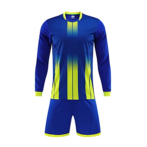 Yeahdor Kinder Jungen Fußball Trikot Set Langarm Sportshirt + Kurz Hose Joggingsanzug Sport Bekleidungsset Baskettball A Blau 110-116 von Yeahdor