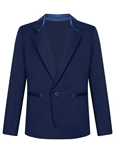 Yeahdor Kinder Jungen Blazer Jacke Langarm Gentleman Mantel AnzugjackeSmoking Anzug Sakko Hochzeit Geburtstag Party Festzug A Marine Blau 134-140 von Yeahdor