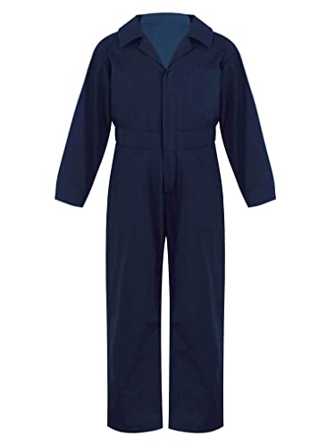 Yeahdor Kinder Jungen Jumpsuit Overall Langarm Arbeitsoverall Bodysuit Schutzlatzhose Reverskragen Ganzanzug Arbeitskleidung Causal Freizeit A Dunkel Blau 170-176 von Yeahdor