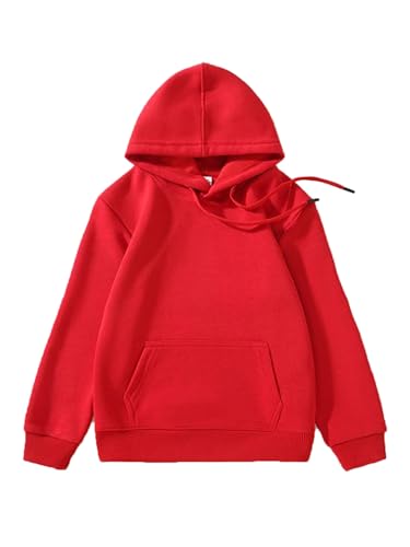 Yeahdor Kinder Jungen Mädchen Kapuzenpullover Langarm Sweatshirt Hoodie mit Kordelzug Langarmshirt Training Sport Freizeit Rot 134-140 von Yeahdor