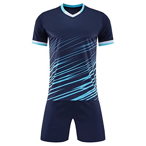 Yeahdor Kinder Jungen Sport Bekleidung Set Kurzarm Sport T-Shirt mit Sportshorts Fußball Uniform Basketball Set Fitness Training Ca Marine Blau 104-110 von Yeahdor
