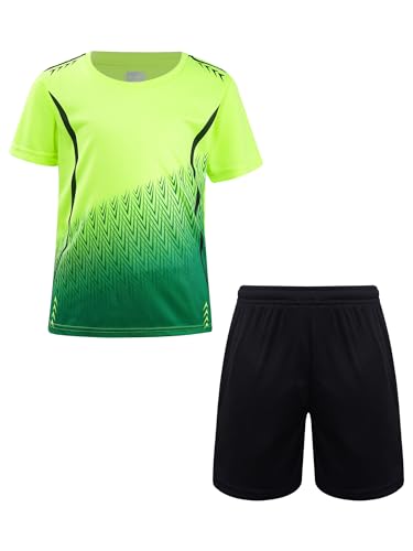 Yeahdor Kinder Jungen Sport Kleidung Set Kurzarm Sportshirt mit Kurz Hose Loose Fit Sportanzuzg Trainingsanzug Fitness Laufen Jogging Ha Leuchtendes Grün 146-152 von Yeahdor