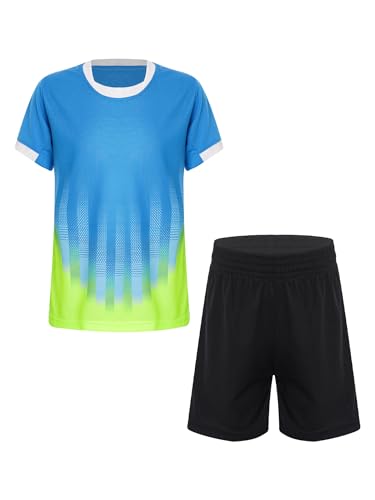 Yeahdor Kinder Jungen Sport Kleidung Set Kurzarm Sportshirt mit Kurz Hose Loose Fit Sportanzuzg Trainingsanzug Fitness Laufen Jogging Ea Himmelblau 146-152 von Yeahdor