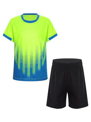 Yeahdor Kinder Jungen Sport Kleidung Set Kurzarm Sportshirt mit Kurz Hose Loose Fit Sportanzuzg Trainingsanzug Fitness Laufen Jogging Ea Leuchtendes Grün 110-116 von Yeahdor