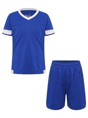 Yeahdor Kinder Jungen Sport Kleidung Set Kurzarm Sportshirt mit Kurz Hose Loose Fit Sportanzuzg Trainingsanzug Fitness Laufen Jogging Fa Blau 158-164 von Yeahdor