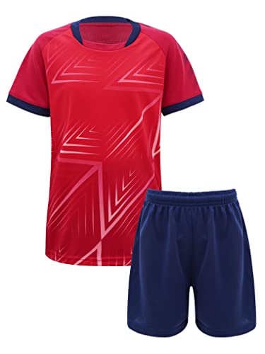 Yeahdor Kinder Jungen Sport Kleidung Set Kurzarm Sportshirt mit Kurz Hose Loose Fit Sportanzuzg Trainingsanzug Fitness Laufen Jogging Ba Rot 110-116 von Yeahdor