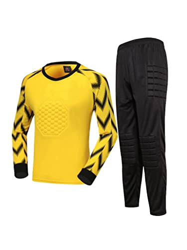 Yeahdor Kinder Jungen Torwarttrikot Set Langarm Fußball Trikots Shirt mit Sporthose Fußballanzug Sport Kleidung Set Fußballtraining A Gelb 134-140 von Yeahdor