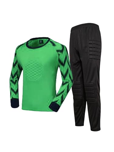 Yeahdor Kinder Jungen Torwarttrikot Set Langarm Fußball Trikots Shirt mit Sporthose Fußballanzug Sport Kleidung Set Fußballtraining A Grün 134-140 von Yeahdor