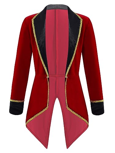 Yeahdor Kinder Jungen Zirkusdirektor Kostüm Langarm Zirkus Jacke Smoking Mantel Fasching Cosplay Party Bühnenauftritte Verkleidung A Weinrot 128 von Yeahdor