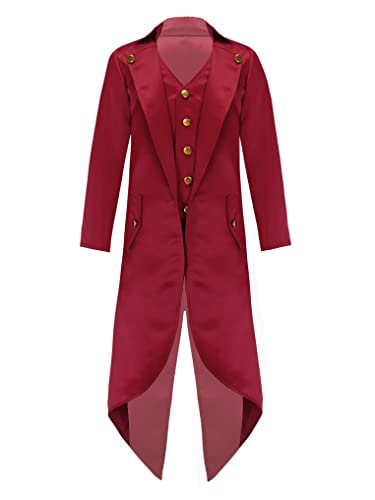 Yeahdor Kinder Jungen Zirkusdirektor Kostüm Langarm Zirkus Jacke Smoking Mantel Steampunk Frack Jacke Halloween Cosplay Verkleidung A Rot 134-140 von Yeahdor