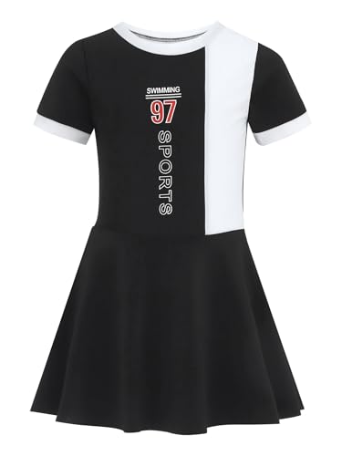 Yeahdor Kinder Mädchen Badeanzug Kurzarm Schwimmkleid mit Innenslips Badekleid Schwimmanzug Surfen Schwimmen Strand Schwarz 152-164 von Yeahdor