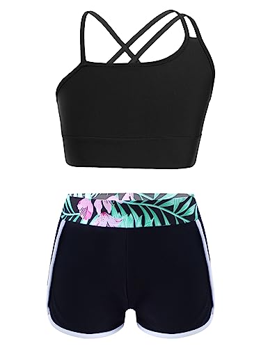 Yeahdor Kinder Mädchen Bikini Set Tankini Kurz Ärmellos Crop Top Mit Shorts Badeanzug Schwimmen Surfen Badekleidung A Lilie 146-152 von Yeahdor