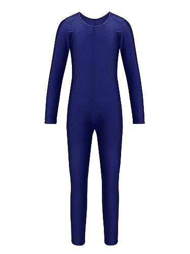 Yeahdor Kinder Mädchen Eiskunstlauf Body Langarm Turnanzug Gymnastikanzug Ganzkörperanzug Ballett Trikot Gymnastik Wettkampf Tanzkleidung A Marine Blau 146-152 von Yeahdor