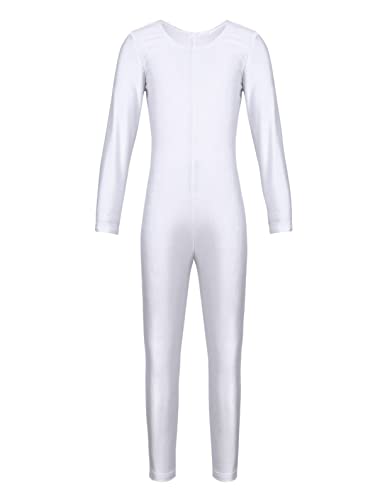 Yeahdor Kinder Mädchen Eiskunstlauf Body Langarm Turnanzug Gymnastikanzug Ganzkörperanzug Ballett Trikot Gymnastik Wettkampf Tanzkleidung A Weiß 110-116 von Yeahdor