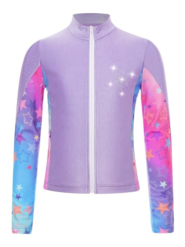 Yeahdor Kinder Mädchen Eiskunstlauf Mantel Langarm Sport Jacke mit Strass Glitzer Trainingsjacke Wettkampf Yoga Jogging Fitness Lila 146-152 von Yeahdor