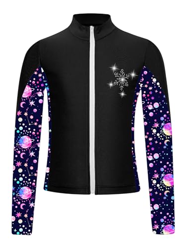 Yeahdor Kinder Mädchen Eiskunstlauf Mantel Langarm Sport Jacke mit Strass Glitzer Trainingsjacke Wettkampf Yoga Jogging Fitness Schwarz 98-104 von Yeahdor
