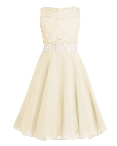 Yeahdor Kinder Mädchen Festlich Kleid Hochzeit Ärmellose Blumenkinder Kleid mit Strass Chiffonkleid Abendkleid Party Festzug A Beige 110-116 von Yeahdor