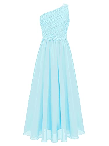 Yeahdor Kinder Mädchen Festlich Kleid Lang Hochzeit Brautjungfernkleid Schulterfrei Prinzessin Kleid Irreguläre Abendkleid Geburtstag B Hellblau 158-164 von Yeahdor