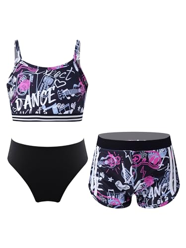 Yeahdor Kinder Mädchen Tankini Set Bikini Kurz Schwimm Oberteil mit Badeslip + Badeshorts Badeanzug Schwimmen Surfen Badekleidung L Buchstaben & Schwarz 134-140 von Yeahdor