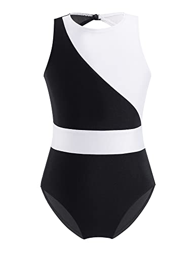 Yeahdor Kinder Mädchen Turnanzug Langarm/Ärmellose Tanzbody Turn-Leotard Gymnastikanzug Ballett Bühnenauftritt Tanzkleidung B Schwarz Weiß P 158-164 von Yeahdor