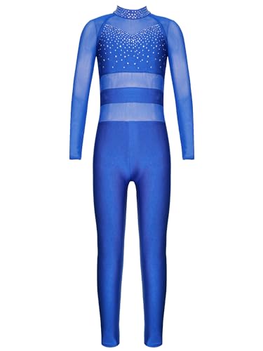 Yeahdor Kinder Mädchen Turnbody Langarm Ballettanzug mit Strass Ganzkörperanzug Ballett Trikor Eiskunstlaufen Gymnastik Tanzkleidung Ba Königsblau 158-164 von Yeahdor