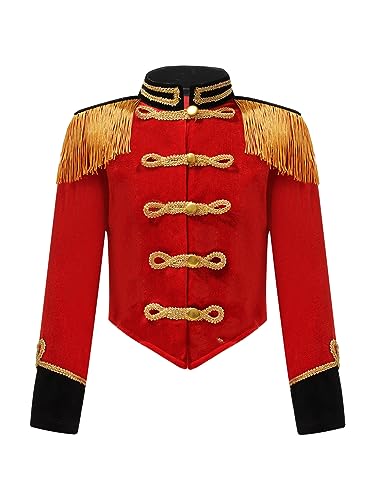 Yeahdor Kinder Mädchen Zirkus Kostüm Langarm Zirkusdirektorin Jacke mit Quasten Sakko Mantel Cosplay Party Auftritt Urlaub Aa Rot 146-152 von Yeahdor