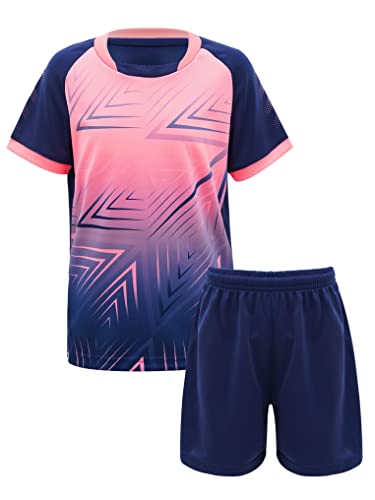 Yeahdor Kinder Jungen Sport Kleidung Set Kurzarm Sportshirt mit Kurz Hose Loose Fit Sportanzuzg Trainingsanzug Fitness Laufen Jogging Ba Marine Blau 122-128 von Yeahdor