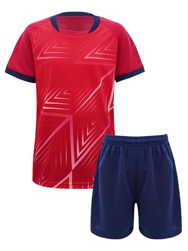 Yeahdor Kinder Jungen Sport Kleidung Set Kurzarm Sportshirt mit Kurz Hose Loose Fit Sportanzuzg Trainingsanzug Fitness Laufen Jogging Ba Rot 134-140 von Yeahdor