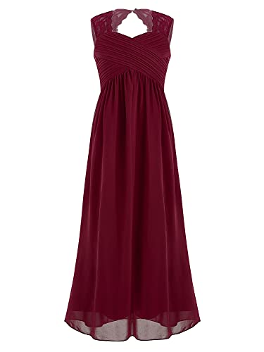 Yeahdor Mädchen Festliches Kleid Hochzeitskleid Prinzessin Ärmellos Blumenmädchenkleid Abendkleid Tüllkleid Party Geburtstag B Burgund P 158-164 von Yeahdor
